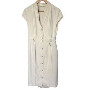 YUVITA Trench Coat Dress M Khaki Button Down Sheath Dress Midi-Length